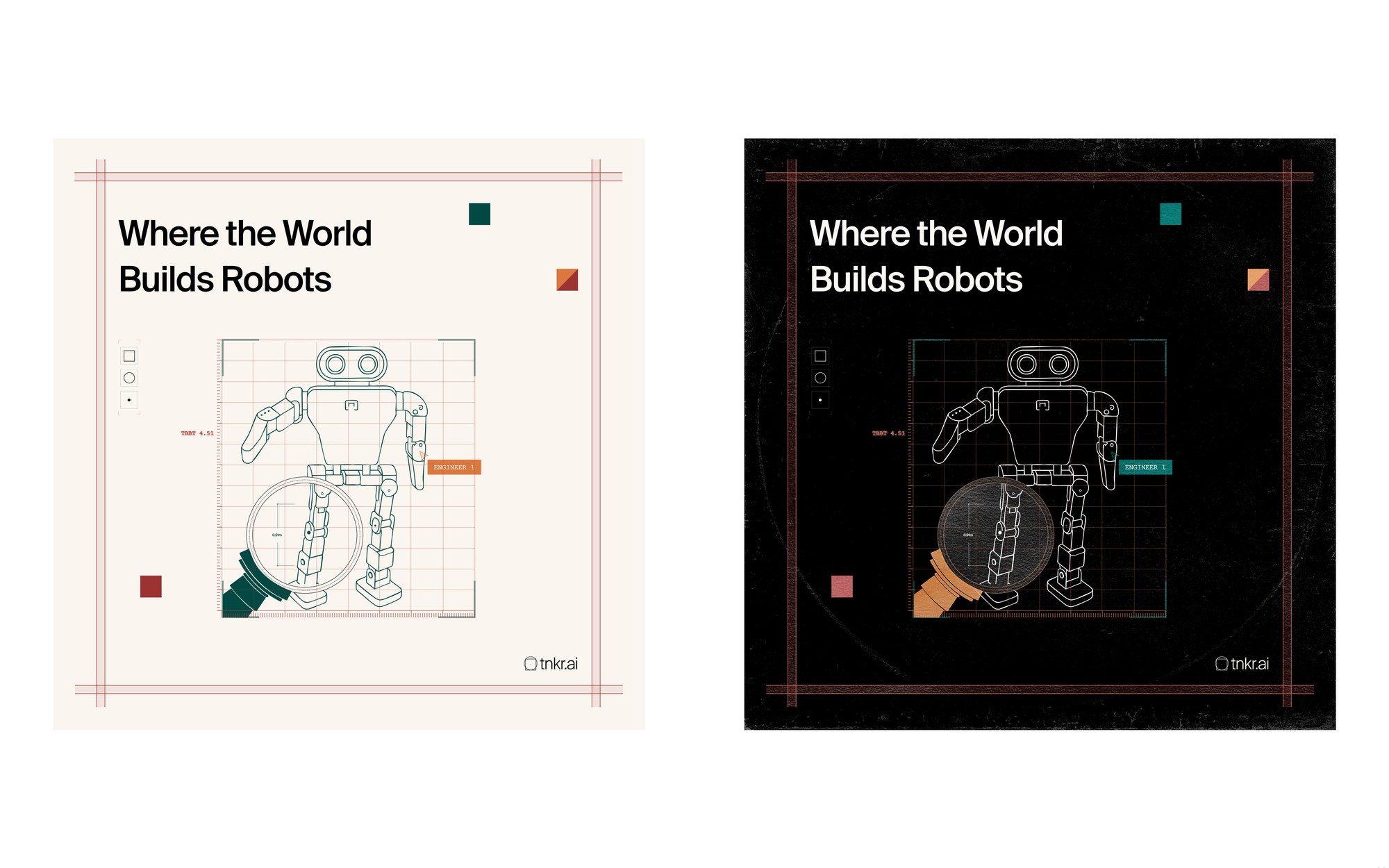 Trikr campaign posts in light and dark: Where the World Builds Robots